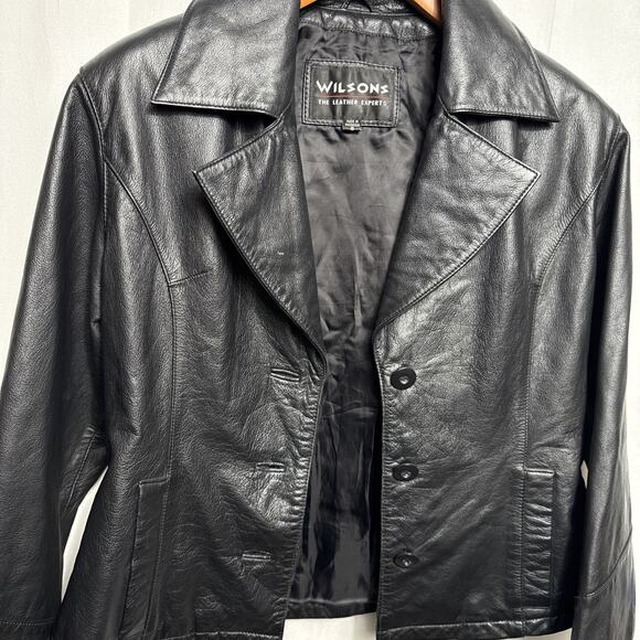 Y2K Wilsons Black Leather Jacket Women's Size Small Button Front Short Length - Picture 8 of 11